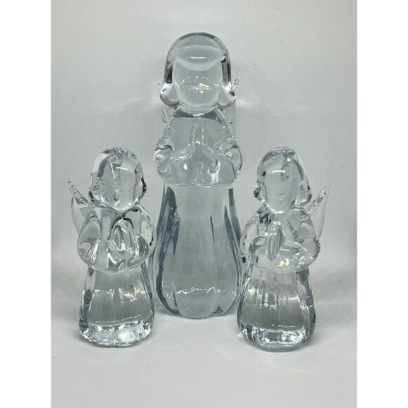3 Vtg Two's Company Hand Blown Art Glass Clear Angel Christmas Mix Sz Figurine - Picture 1 of 11